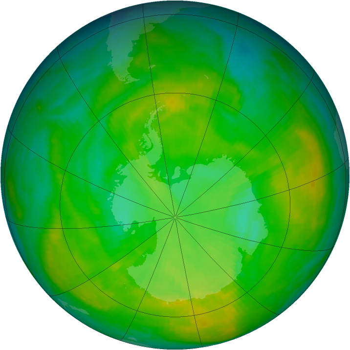 Antarctic ozone map for 14 December 1988